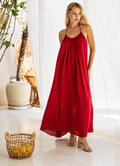 Women's Red Ruched Backless Spaghetti Strap Maxi Cami Dress | Casual Summer Dress
